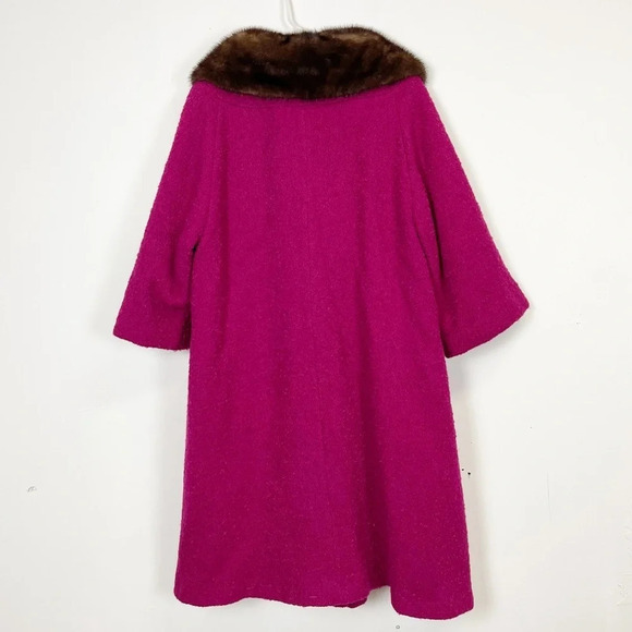 VTG Rencroft Coat Womens XL Pink with Brown Fur Collar Bracelet 3/4 Sleeve - Picture 2 of 11